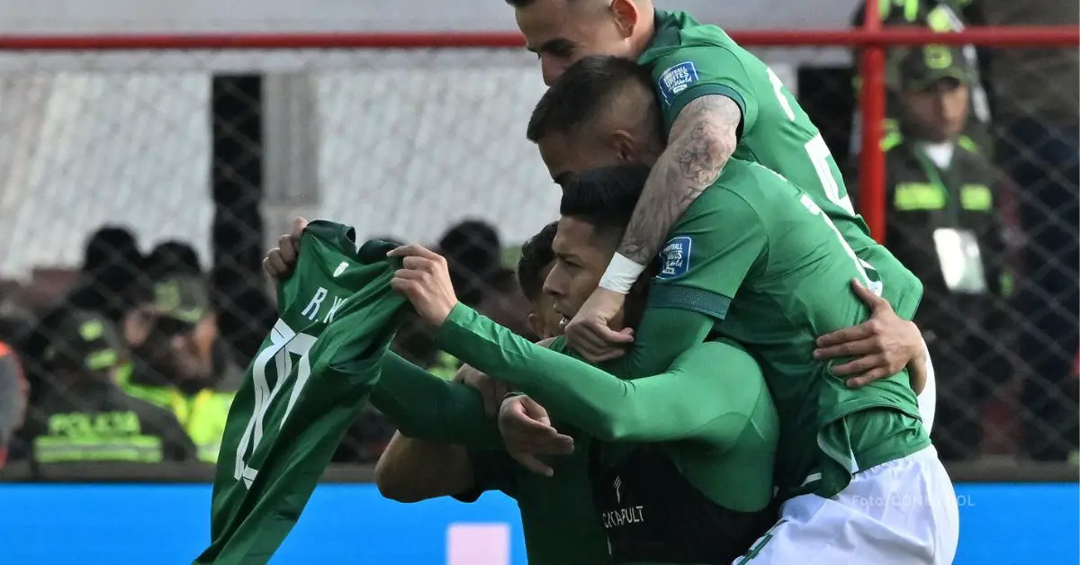 Ramiro Vaca celebrando el 1er gol de Bolivia ante Venezuela