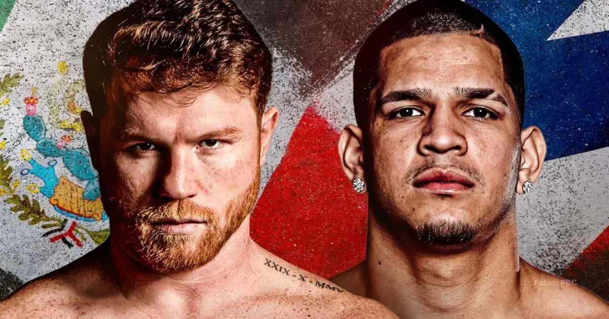 Canelo vs Berlanga en un ring de boxeo