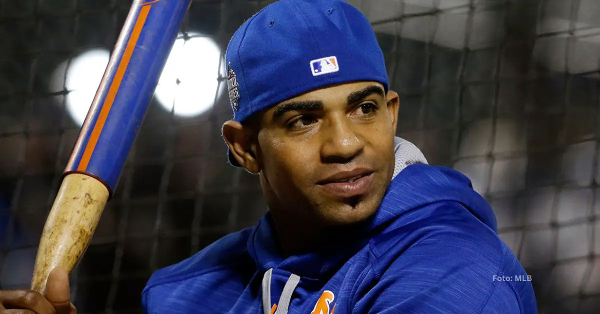 Yoenis Céspedes en una practica de bateo con New York Mets